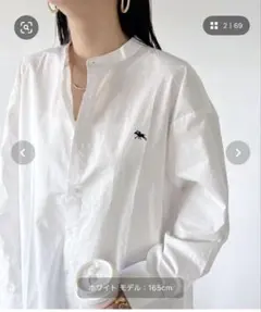 POLO CHAMPS ビックシルエット バンドカラーシャツ ホワイト