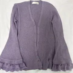Lily Brown レースニットカーディガン パープルのサムネイル