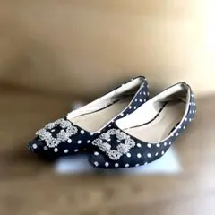 神戸レタス　水玉模様のビジュー付きフラットシューズ　Mサイズ