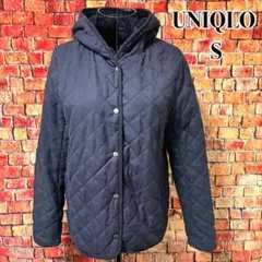 UNIQLO☆キルティングジャケット 裏ボア　ボアフリース　フード　ネイビー　S