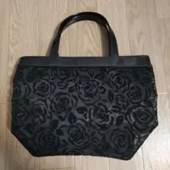黒　ハンドバッグ　バラ　シースルー