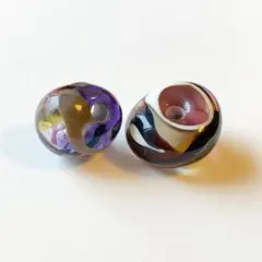 とんぼ玉　0103  2個セット　マーブル　パープル×グレー×ブラウン