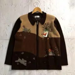 刺繍デザイン ウールジャケット 個性派 レトロ古着 Mサイズ レトロ古着