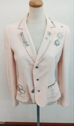 美品　MOSCHINO ビジュー装飾 テーラードジャケット ピンク　冬服　L