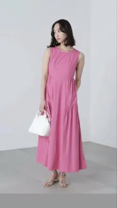 【極美品】FREEsMARTノースリーブ ロングワンピース ピンク フレア