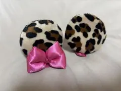 ミニーちゃん 耳ピン ヒョウ柄 ピンクリボン