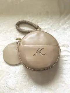 キタムラ Kロゴ ラウンド型 ハンドバッグ ベージュ ミニポーチ付き