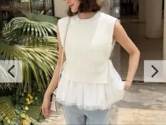 【新品】KNIT VEST TULLE SETUP TOPS