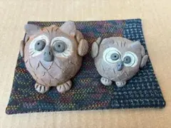 陶器製フクロウ置物セット敷き物付き