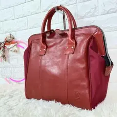 髭バッグ レザー ビジネス トート バッグ 赤