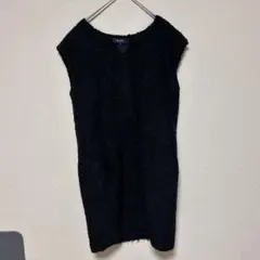 ロペ　フリース　ワンピース　M 日本製　秋冬　膝丈　ノースリーブ　ブラック　黒