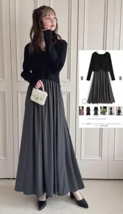 ニット切替キャミソールワンピース×カーディガンセットアップ[pm724] GRL