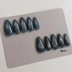 青　マグネットネイルチップ　光沢　シンプル　大人