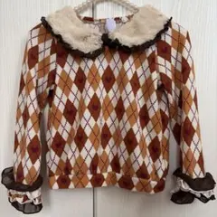 axes femme KIDS アーガイル柄 ファー襟 長袖カットソー　4T