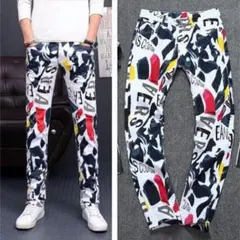 デニムパンツ メンズ スキニーパンツ ジーンズ ジーパン 花柄プリントオリジナル