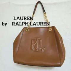 LAUREN　ラルフローレン　ブラウン　レザー　チェーンバッグ　ロゴ　エンボスのサムネイル