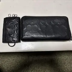COACH キーケース 長財布 セット ブラックレザー生地