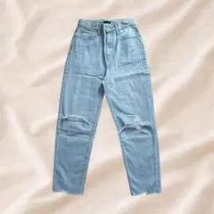 UNIQLO ダメージデニム ライトブルー ストレート ハイウエスト