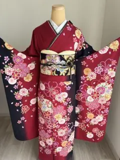 【最終価格！】⭐️振袖フルセット　正絹振袖　正絹袋帯　成人式　赤系