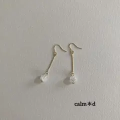 【355】クラック水晶 ゴールドロングチェーン ピアス イヤリング