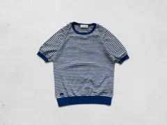 【美品】ラコステ サマーニット Tシャツ 36 S〜M ボーダー ブルー 青のサムネイル