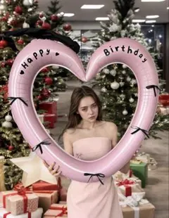 誕生日　バースデー　ハート　リボン　バルーン　ピンク