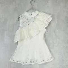 エイミーイストワール　白　ワンショルダー　レース　ブラウス　ノースリーブ　夏