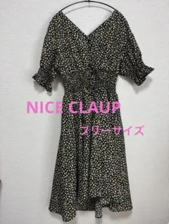 お値下 NICE CLAUP花柄 Vネック ワンピース フリーサイズのサムネイル