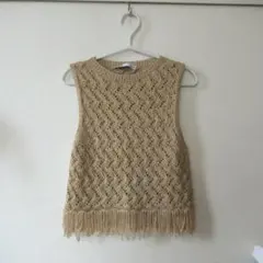 ZARA ゴールド フリンジ付き ニットベスト