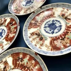 大聖寺伊万里 和蘭人 中皿4客 九谷焼 アンティーク