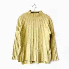 a.v.v アーヴェヴェ【S】ハイネックニット リブ編み 秋冬 グリーンイエロー