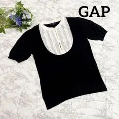 GAP ギャップ 黒 ニット レース ブラウス風 半袖 トップス オフィス 通勤