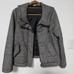 グレー フード付き キルティングダウンジャケット