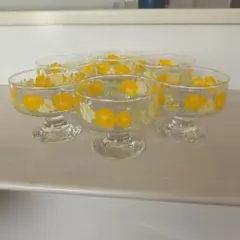黄色い花柄ガラスデザート椀 6個セット