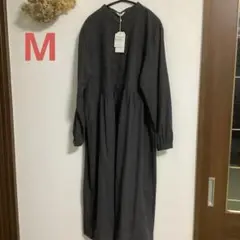 Noble Coton  刺繍ロングワンピース　　M   濃いグレー　綿