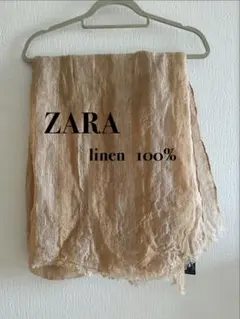 【未使用品】ZARA　ザラ　リネン大判ストール　ベージュ　ストライプのサムネイル