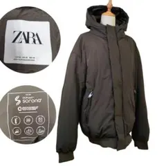 ZARA カーキブラウン フード付き パフジャケット ダウン XL
