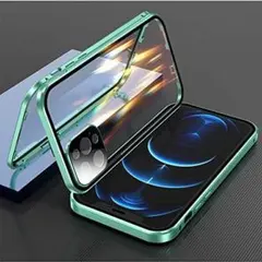 iPhone14 カメラ保護両面クリアケース　緑　スマホケース