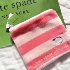 Kate Spade ストライプタオルハンカチ　ネコ　ファスナー付き　猫