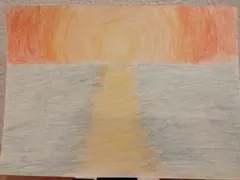 沈みかけの太陽の絵です