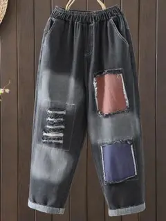 配色 デニム ジーパン 着痩せ テーパードパンツ おしゃれ＆カジュアル