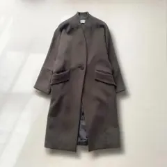 DES PRES カシミヤ混 ノーカラーコート ロング ウール 36 秋冬