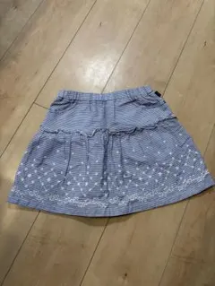 MIKI HOUSE ストライプ柄 スカート 刺繍入り 綿100% Mサイズのサムネイル
