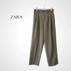 ZARA ハイウエスト ツータック ワイドパンツ M カーキ センタープレス