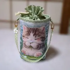 猫とウサギの巾着型ポーチ