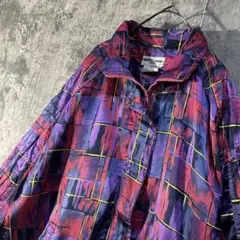 【希少 幾何学柄 ナイロンジャケット】Lサイズ 総柄 オーバーサイズ 古着