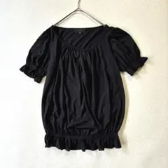 アンタイトル 半袖 ギャザー フリル カットソー　大きいサイズ　4 ブラック
