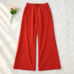 【美脚見え】フレアパンツ S テラコッタ ウエストゴム きれいめ カジュアル 春