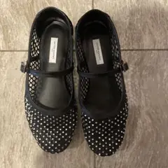 ブラックメッシュストーンフラットシューズ 35½ ユナイテッドアローズ