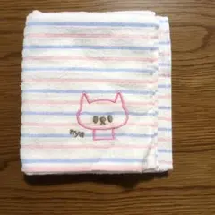 nya 猫 刺繍入り パステルボーダー タオルのサムネイル